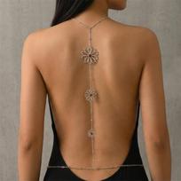 Sexy Gold Flower Back Chain for Women Pearl Beaded Body Necklace Boho Resort Beach Jewelry Backless Dress Accessories brown