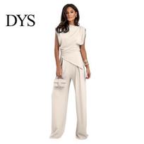 Elegant Women Outfit Fashion Two Piece Off Shoulder Irregular Top Wide Leg Pants Off-the-Shoulder Casual Loose Suit Breathable Wrinkle-Free XL abrikosas