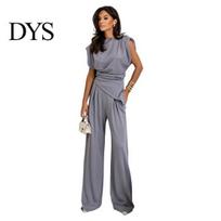 Elegant Women Outfit Fashion Two Piece Off Shoulder Irregular Top Wide Leg Pants Off-the-Shoulder Casual Loose Suit Breathable Wrinkle-Free L šviesiai pilka spalva