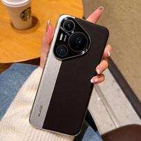 Case for Huawei Pura 70 Pro Ultra Luxury Leather Electroplated Silver Frame PC Cover for Huawei Pura70Pro Ultra Shockproof Funda Pura 70  Ultra juoda