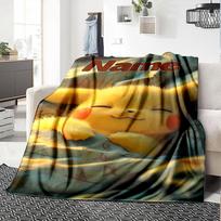 Customiz Name Personality Pokémon Pikachu Blanket Soft &Warm Sofa Office Bed Travel Lunch Break Blanket, Gift Suitable All Seasons 80cmx120cm yellow