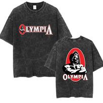 Vintage Washed Olympia Gym 2026 Logo Graphic T Shirt Man's Fans Gift Fitness Short Sleeve T-shirts 100% Cotton Oversized T-shirt S black