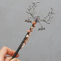 Handmade Natural Amethyst Moon Pentagram Crystal Magic Wand For Wiccan Spiritual Healing Ritual Cosplay Decor Halloween Gift