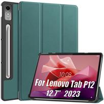 Atverčiamas odinis dėklas, skirtas Lenovo Tab P12 12,7 colio 2023 planšetinio kompiuterio lengvas plonas trigubai sulankstomas stovo planšetinio kompiuterio dangtelis, skirtas Xiaoxin Pad Pro 12.7 TB371FC Xiaoxin Pad Pro 12.7 žalia