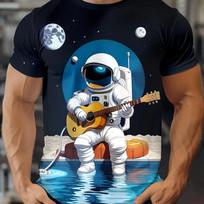 Astronaut Print Short Sleeve T Shirt Fashion Men's T-Shirt Summer Casual Tops Quick Dry Sports Shirt Oversized Tees For Men 2XL blue