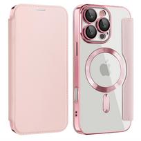 Prabangus skaidrus atverčiamas odinis dėklas-piniginė su magnetiniu telefono dėklu, skirtas iPhone 15 16 17 Pro Max 14 13 12 11, kortelių dėklas Magsafe dangteliui For iPhone 15 rožinė