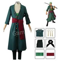 Anime figūrėlės Roronoa Zoro Cosplay kostiumas Vienodas Žalias paltas Kelnės Galvos skara Roronoa Zoro Perukas Auskarai Helovinas Vyriški drabužiai 110&ONE PIECE black