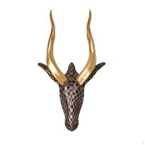 Faux Antelope Head Wall Decor Geometric Sculpture Shiny for Homeowners, Art beige