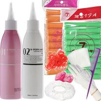 K-Perm Collagen Perm Solution Full Package Set (Self-Hippie Perm Set) Perm at Home by Yourself 1 pcs No. 4 Medium Wave No. 10 Fine Wave 150ml green