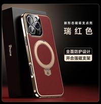 Luxury Case For iphone 16 15 14 Pro Max Strong Magnet Aviation Alloy Stand Lens Protection Vegen Leather Cover Artificial leather&iPhone 16 Pro brown