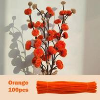 Plush Stick 100pcs Twisting Bar Chenille Stems Wire Pipe Kids Toys DIY Strips Creative Hobby Material Stem Iron Felt Wires 30cm x 0.6cm oranžinė