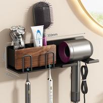 Walnut Wood Hair Dryer Holder Wall Mounted Bathroom Organizer Toothbrush Hairdryer Modern Minimalist Style WalnutHairDryerToothbrushHolderRetroStyleNoCup
