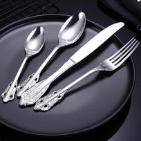 4pcs/set Baroque Style Royal Cutlery Set Gold Luxury Dinnerware Stainless Steel Knife Fork Spoon Tableware For Dishwasher Safe sidabras