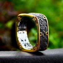 Vintažiniai kvadratiniai reljefiniai raštų žiedai vyrams moterims nerūdijančio plieno Nordic Vikingų amuletinis žiedas vakarėlio žavesio papuošalai dovanos 13 black