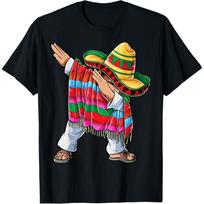 Dabbinis Meksikietiškas Pončas Cinco de Mayo Berniukams Vyrams Trumpomis Rankovėmis Sombrero Dab Marškinėliai XXXXXL juoda