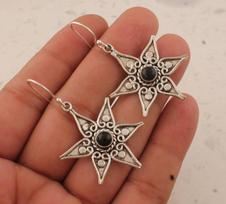 Solid 925 Sterling Silver Black Onyx Gemstone Bohemian Earring Star Designer Earring Boho Earring brown