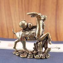 Brass Fortune Sheep Feng Shui Ornament Zodiac Sign Gourd Decor Handcrafted Brass Figurine for Home Office Shelf Display one size beige