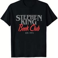 Men's Stephen King Book Club Graphic T-Shirt -Black with Red Vintage Literary Design -Heavyweig XS gray