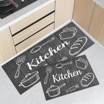 VIKAMA Grey Wood Kitchenware Sketch Runner Mat Waterproof Oilproof Non Slip Anti Fatigue Farmhouse Long Kitchen Floor Rug 50cm x 80cm white