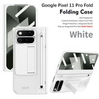 Case for Google Pixel 11 Pro Fold Case PC Hard with Hinge Pen Slot Tempered Glass Stand Protective Back Cover Shell Funda For 11 Pro Fold balta