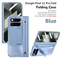 Case for Google Pixel 11 Pro Fold Case PC Hard with Hinge Pen Slot Tempered Glass Stand Protective Back Cover Shell Funda For 11 Pro Fold mėlyna