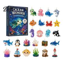 Ocean Advent Calendar Calendars 2026, Marine Themed 24 Days Christmas Countdown Calendar, Gift Box 2D Acrylic Sea Animal Ornament for Lovers, Sets blue
