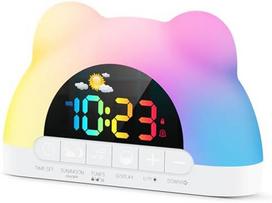 Azyh Kids Digital Alarm Clock Sleep Trainer for Girls Boys with 11 RGB Night Light, 10 Sound Effects, Dual Alarms, Snooze, Plug-in, 12/24H