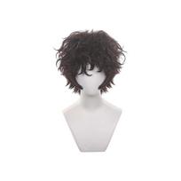Dark Brown Short Curly Cosplay Wig with Messy Bangs Synthetic Hair Anime Role Play Costume Party Accessory for Men Women black