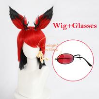 Viešbutis Alastor Cosplay Perukas Raudoni Juodi Trumpi Perukai Alastor Anime Perukas Ausys Karščiui Atsparūs Sintetiniai Plaukai Helovino Perukai + Peruko Kepuraitė One Size red