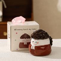 Cute Creative My Buddha Porcelain Cup Ceramic Mug with Lid for Boys and Girls Funny Birthday Gift Souvenir Gift Box ≈420ml brown