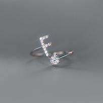 Cirkonio raidės A-Z žiedas moterims Metalinis reguliuojamo atidarymo žiedas Vardas raidė Moteriška vestuvinė dovana anillos mujer Resizable gray