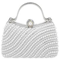Elegant Handbag For Women Luxury Designer Diamond Pearl Beaded Top-Handle Bag Prom Party Evening Clutch Bags Ladies Shoulder Bag white