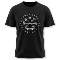 Viking Vegvisir Runes T-Shirt | Norse Runic Compass Graphic Unisex Tee M black