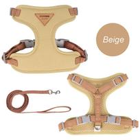 Cat Puppy Outdoor Walking Supplies Fashion Pet Harness and Leash Set for Small Dogs Cats Breathable Durable Kitten Harnesses (Beige,L-suit 10-14kg) smėlis