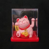 Solar-Powered Waving Maneki-neko Ornament, 2-Inch, Attracts Wealth for Office Desk or Cashier Counter Decoration 805 Pink gray