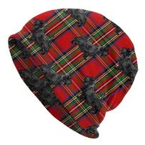 Scottie Dog on Red Scottish Tartan Adult Fashion Beanie That Transitions Effortlessly from Morning Commutes to Evening Walks While Maintaining a Clean One Size red