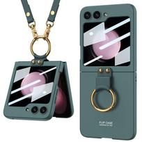 Ultra-Thin Flip Phone Case Galaxy Z Flip5 With Ring Stand Crossbody Strap Shockproof PC Back Cover Galaxy Z Flip5 black