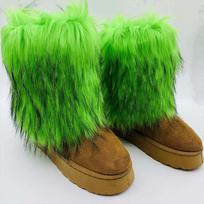 Women's Trendy Mid-Calf Fur Boots - Warm, Thick Sole for Winter Style 41 žalia