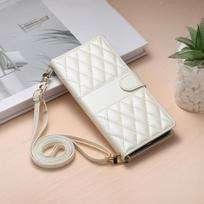 Crossbody Cards Solt Wallet Leather Case For iPhone 16 Pro Max 15 Plus 14 13 12 11 Book Flip Long Lanyard diamond Strap Cover For iPhone SE (2022) balta