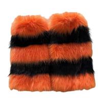 Halloween Faux-Furs Leg Warmers with Soft Long-Pile Fabric, Calf Coverage, and Bold Color Blocking Striped, Furry Boot Covers for Cool Weather 1 black