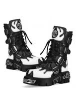 New Men's Flame Metallic Goth Skull Punk Motorcycle Boots Platform Mid-Calf Boots Rock Round Toe Zip Women Western Biker Fashion 44 black