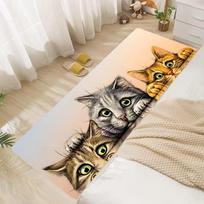European Style Cute Cat Wood Background Runner Rug Non Slip Long Strip Carpet Mat for Hallway Kitchen Bedside Sofa Floor Doormat 40x120cm