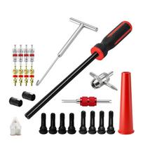 Manual Tire Air Stem Maintenance Set with Puller, T-Handle Hook, Red Tapered Guide and Stem Implements for Service Work at Garages 1 black