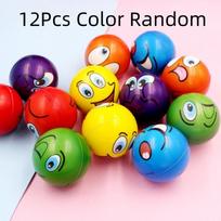 12Pcs Expression Soft Balls Sponge Stress Ball Toy Squeeze Smile Face Grimace Pu Foam For Kids Soothing Toy Wrist Movement Gift yellow