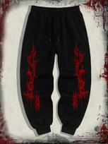 Red-thorn Men Sweatpants Pocket Gothic Red Spiky Line Motif, Leg Dripping Dark Spike Print, Side Pocket Drawstring Jogger Pants for Urban Street Looks S gray