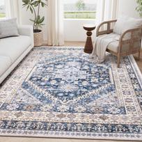 Short Pile Persian Style Area Rug Living Room Bedroom Water Washable Non-Slip Modern Geometric Floor Mat 160x230cm Short Pile, Faux Wool, Washable