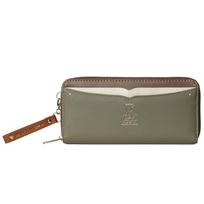 VASKA by moz Sylphy Women's Long Wallet with External Pocket, Large Capacity, Round Zipper Closure, Synthetic Leather with Strap, Moose Design, gray