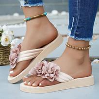 Summer women's flower flip flops casual versatile lightweight beach shoes 40 smėlis