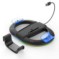 Vertical Stand for PS5 Slim/Pro,Multi-Function Dock with RGB Lighting, Headset Hook & Dual Controller Charging juoda