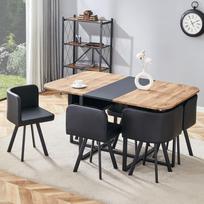 Dining Table Set – Table with Wood Grain Surface & Black Metal Frame, for 4-6 People, Ideal for Kitchen & Living Room